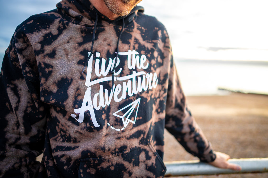 Live The Adventure Hoodie Custom Bleach Splatter